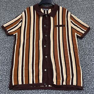 PJ‎ Paul Jones Shirt Men XL Striped Button Up Short Sleeve Collared Knit Stretch